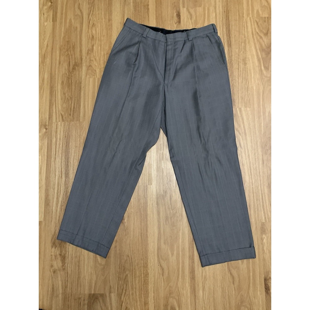 Perry Ellis Portfolio Mens Pants 36W Gray Stripe/Square Pattern. Great Condition